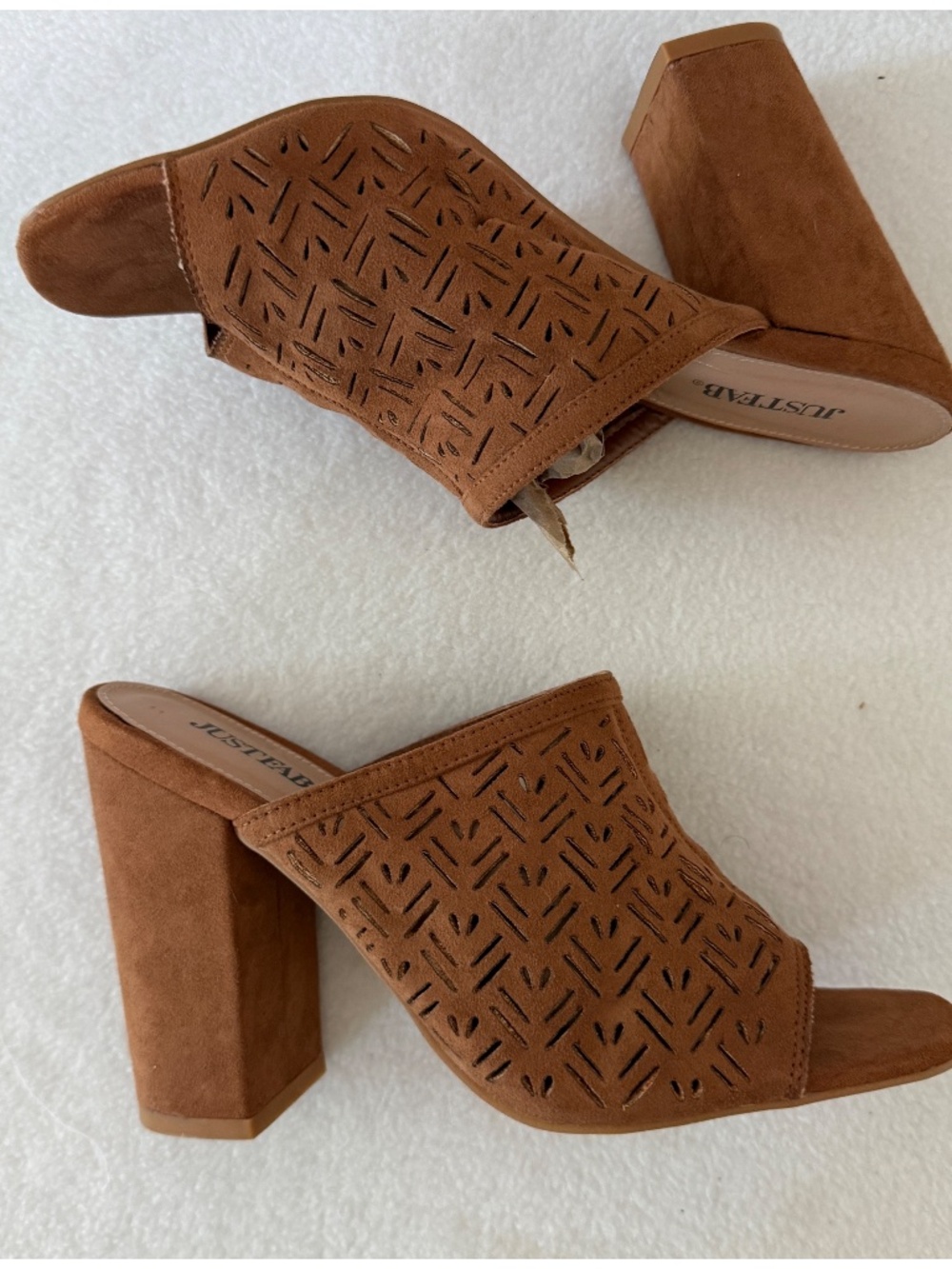 JustFab Eye -Catcher Eyelet Design Open Toed Mules, 9